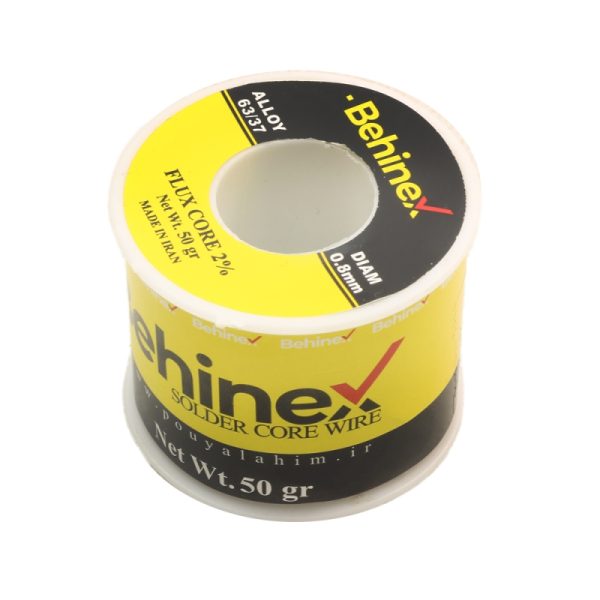 سیم لحیم بهینکس Behinex با قطر 0.8 میلی‌متر و وزن 50 گرم مناسب لحیم‌کاری قطعات الکترونیکی و صنعتی